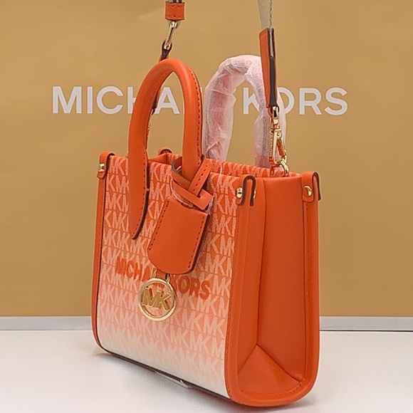 Michael Kors Mirella Extra-Small Ombré Logo Crossbody XBODY ShopperBag Poppy NWT - Picture 14 of 15